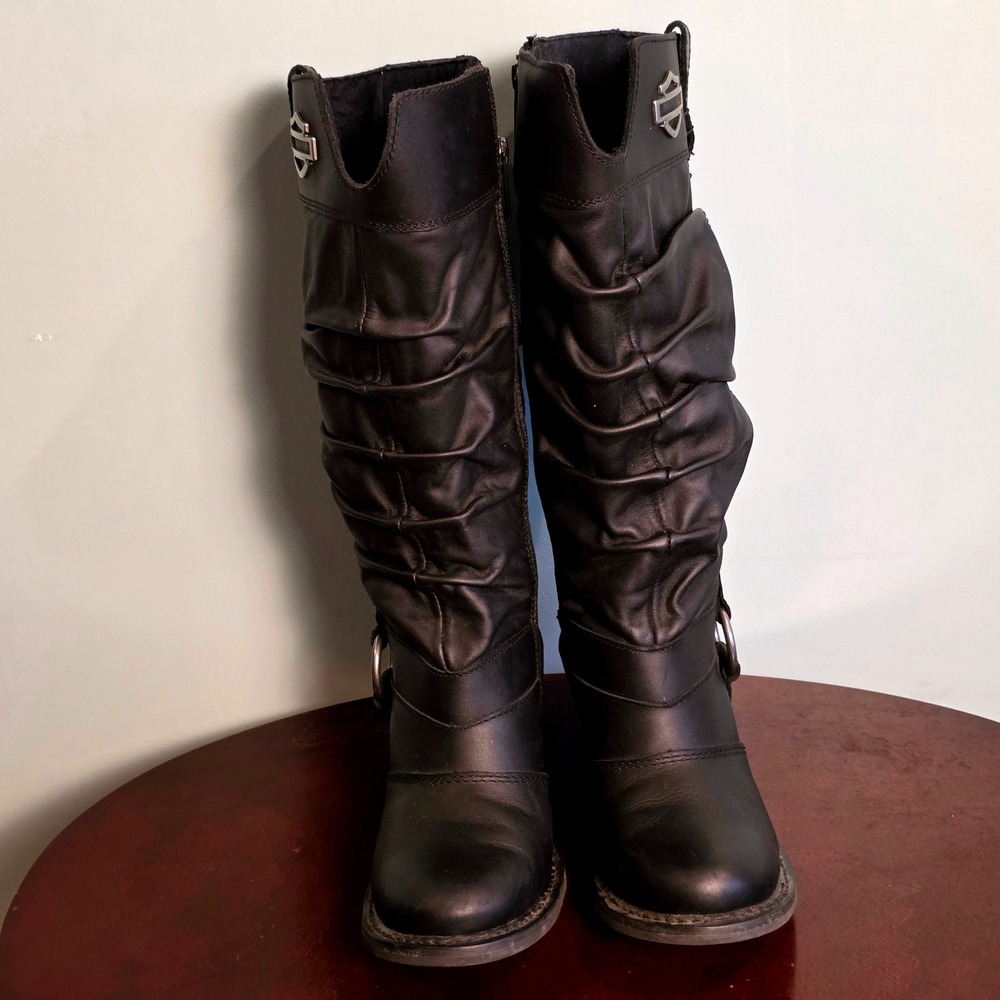 Harley-Davidson Womens Black Leather Slouch Harness Boots D83562 Size 7M - Picture 2 of 9